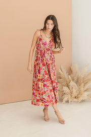 Estelle Sleeveless Back Cut Out Floral Print Tiered Midi Dress