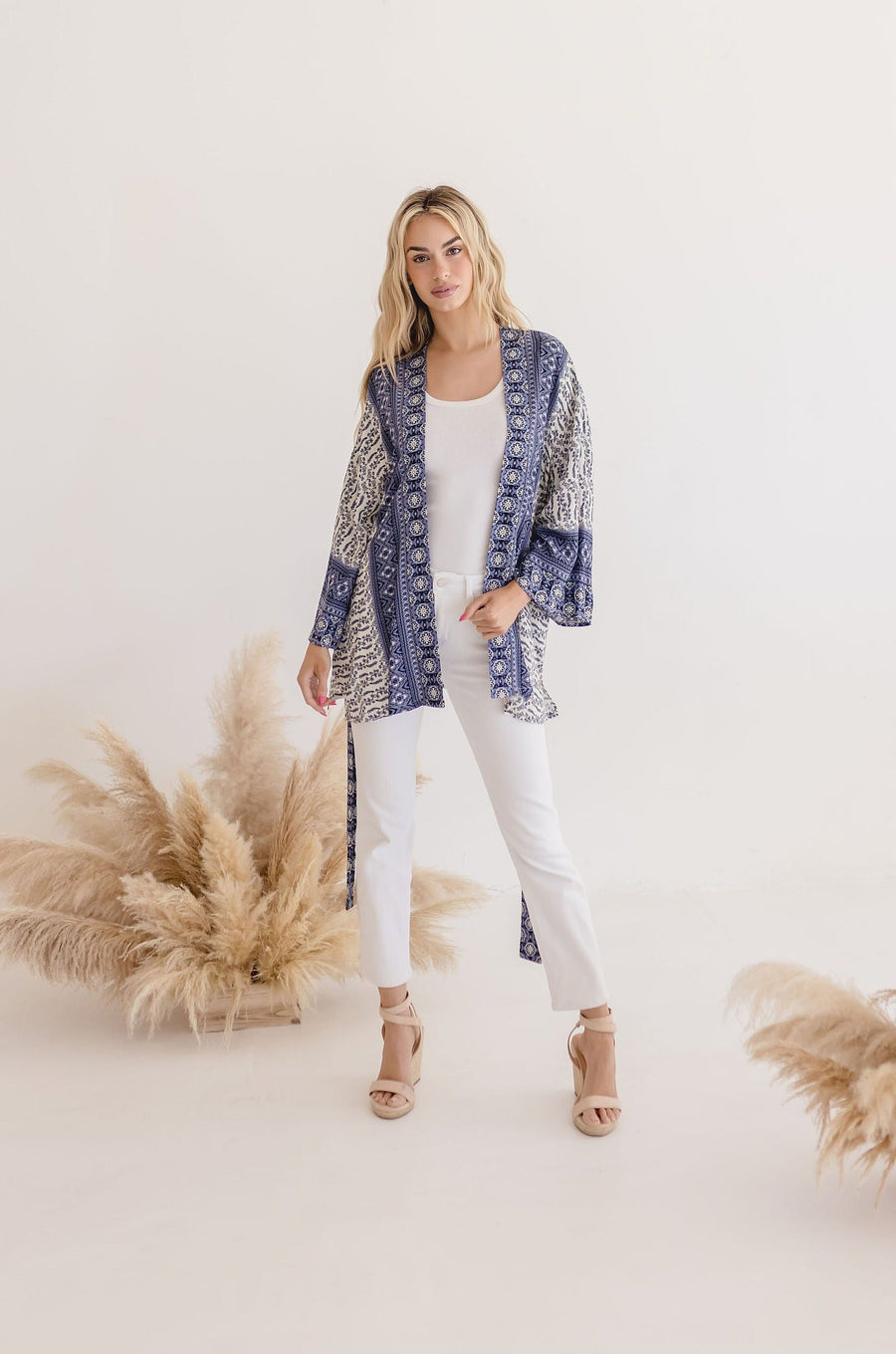 Casey Abstract Print Tie Front Kimono Top