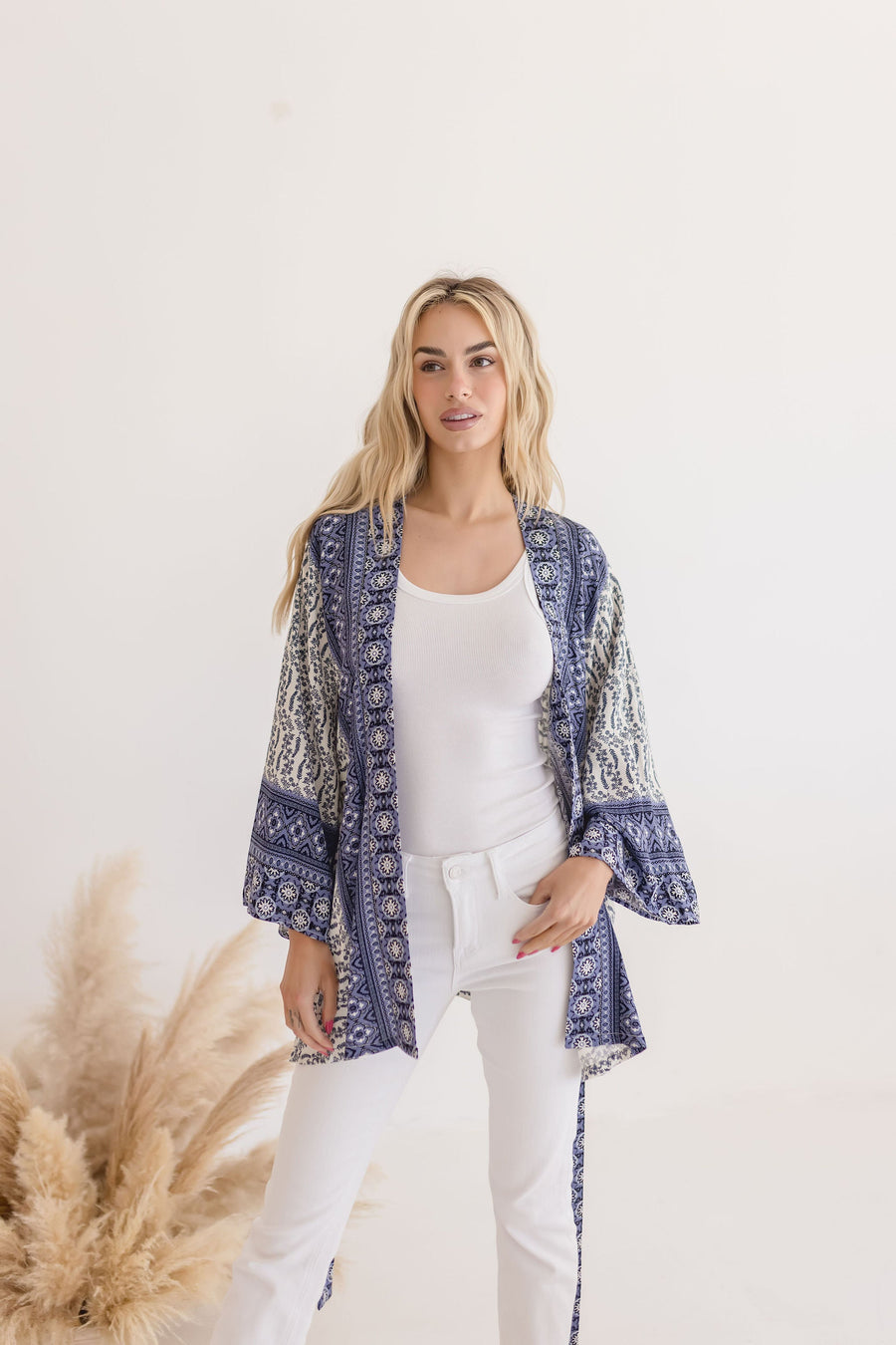 Casey Abstract Print Tie Front Kimono Top