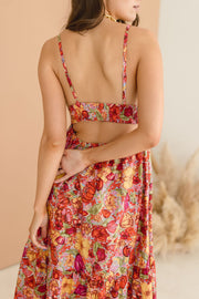 Estelle Sleeveless Back Cut Out Floral Print Tiered Midi Dress
