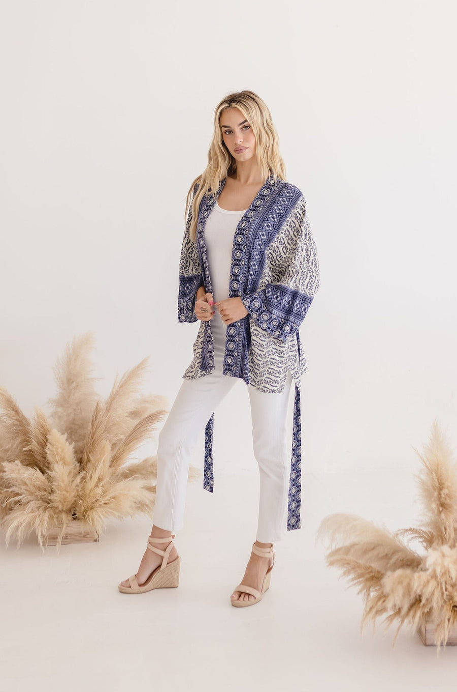 Casey Abstract Print Tie Front Kimono Top