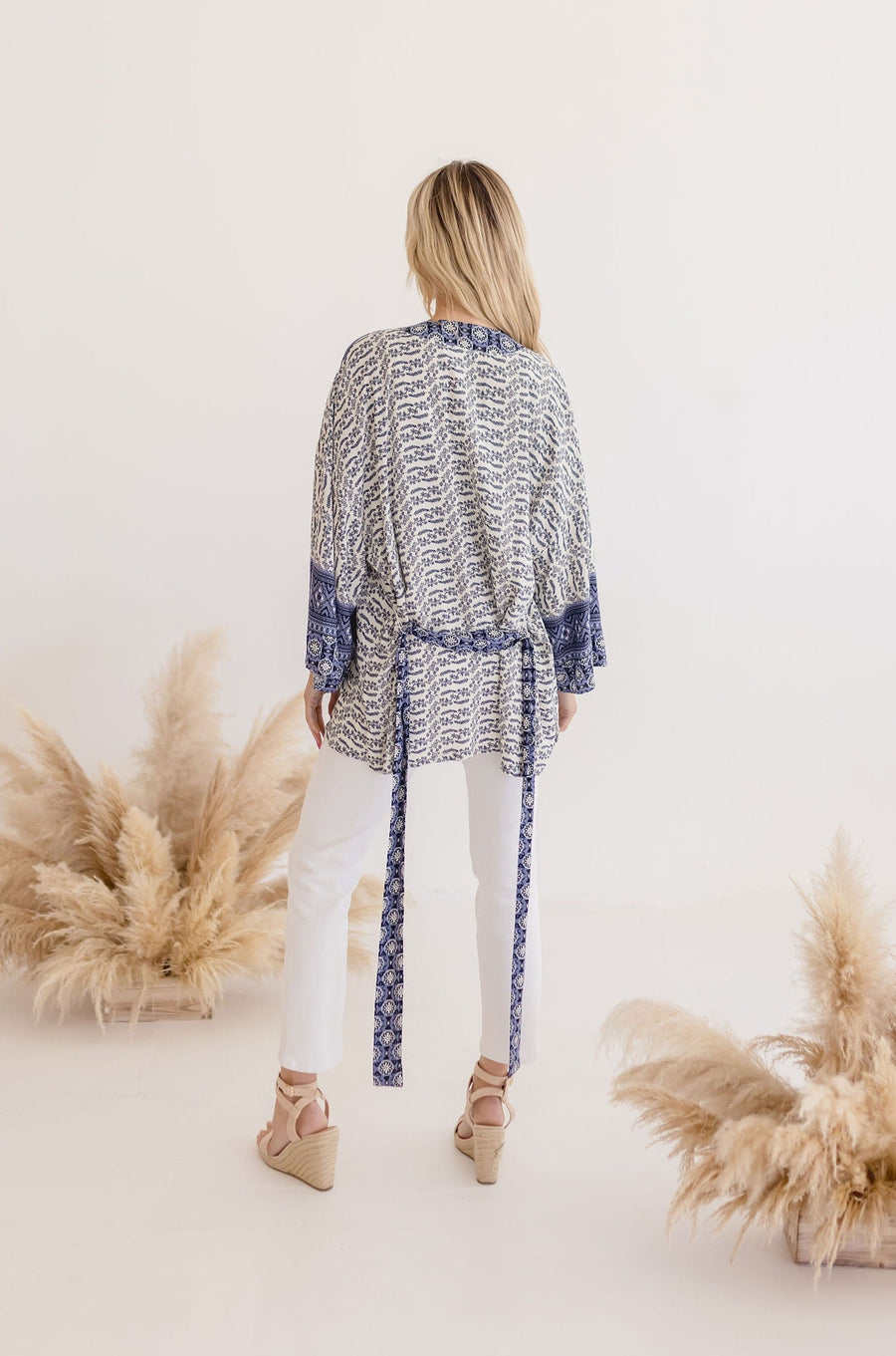 Casey Abstract Print Tie Front Kimono Top