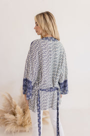 Casey Abstract Print Tie Front Kimono Top