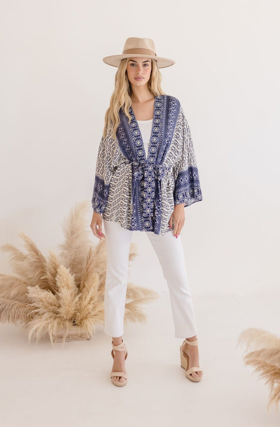 Casey Abstract Print Tie Front Kimono Top