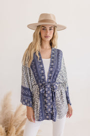 Casey Abstract Print Tie Front Kimono Top