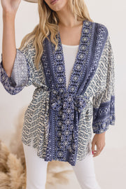 Casey Abstract Print Tie Front Kimono Top