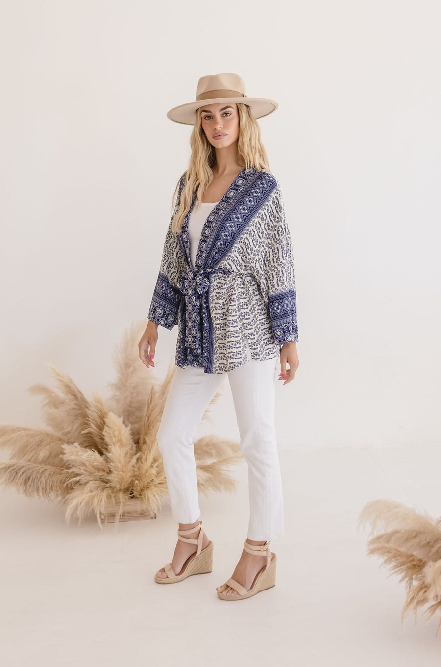 Casey Abstract Print Tie Front Kimono Top