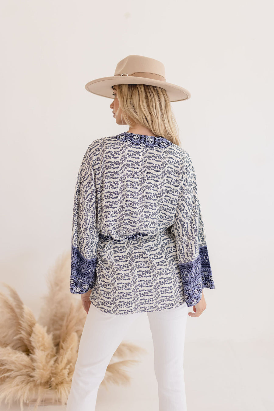 Casey Abstract Print Tie Front Kimono Top