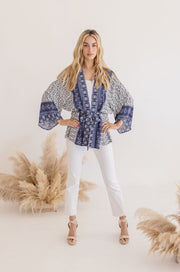 Casey Abstract Print Tie Front Kimono Top