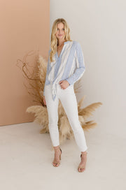 Monique Long Sleeve Stripe Print Tie Front Top