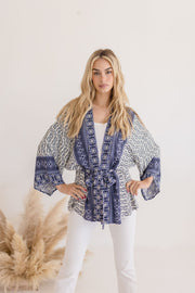 Casey Abstract Print Tie Front Kimono Top