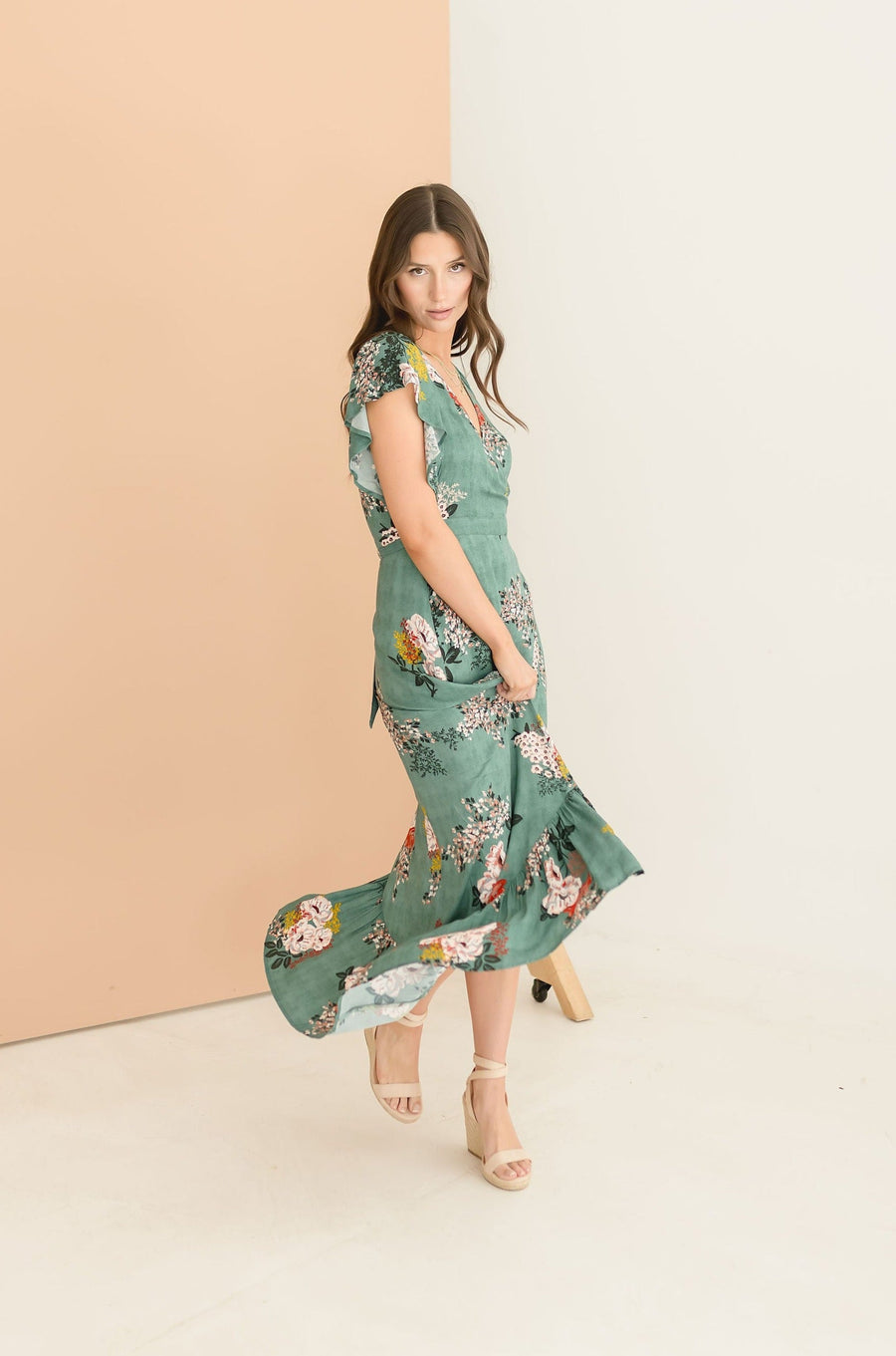 Clarissa Floral Print High Low Wrap Maxi Dress
