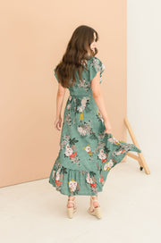 Clarissa Floral Print High Low Wrap Maxi Dress