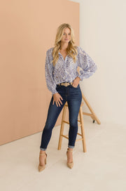 Alyce Long Sleeve Button Down Floral Print Blouse