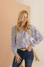 Alyce Long Sleeve Button Down Floral Print Blouse