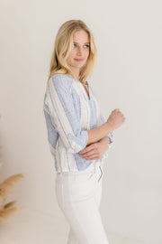 Monique Long Sleeve Stripe Print Tie Front Top