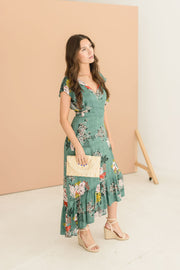 Clarissa Floral Print High Low Wrap Maxi Dress