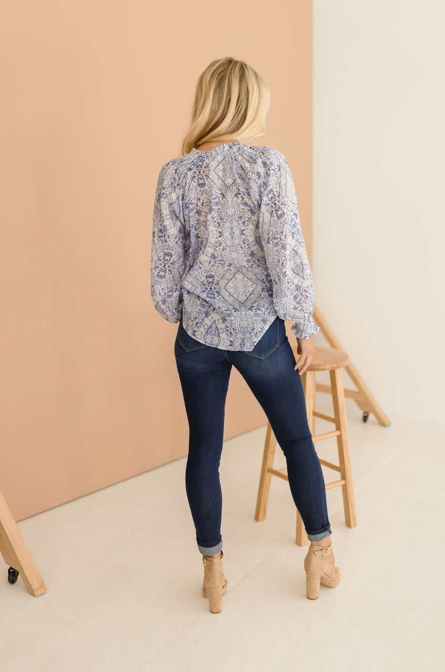 Alyce Long Sleeve Button Down Floral Print Blouse