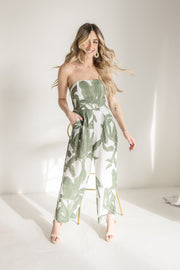 Addy Sleeveless Wide Leg Tropical Print Jumpsuit