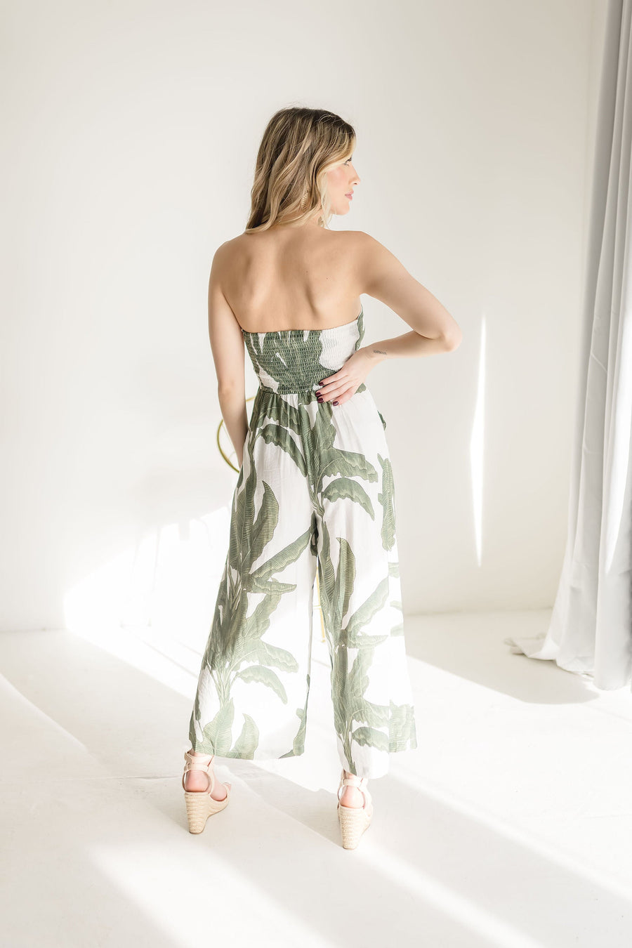 Addy Sleeveless Wide Leg Tropical Print Jumpsuit