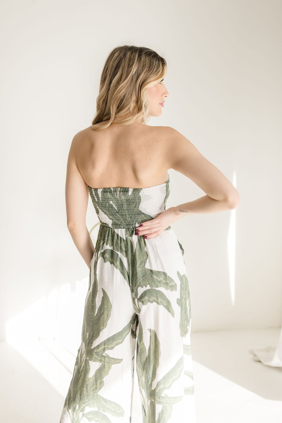 Addy Sleeveless Wide Leg Tropical Print Jumpsuit