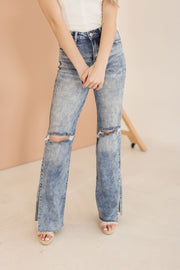 Elliot High Rise Split Straight Leg Jeans