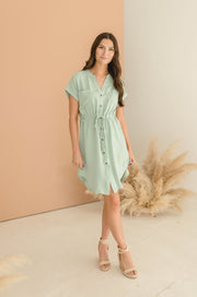 Amy Button Down Waist Tie Mini Shirt Dress
