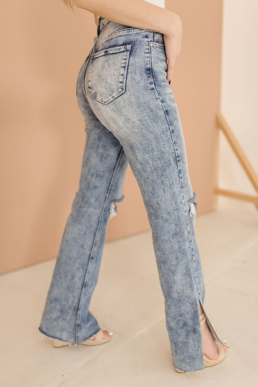 Elliot High Rise Split Straight Leg Jeans