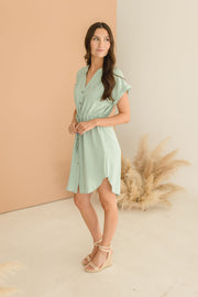 Amy Button Down Waist Tie Mini Shirt Dress