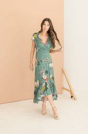 Clarissa Floral Print High Low Wrap Maxi Dress