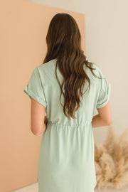 Amy Button Down Waist Tie Mini Shirt Dress