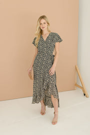 Gia Floral Print Ruffle Hem Wrap Maxi Dress