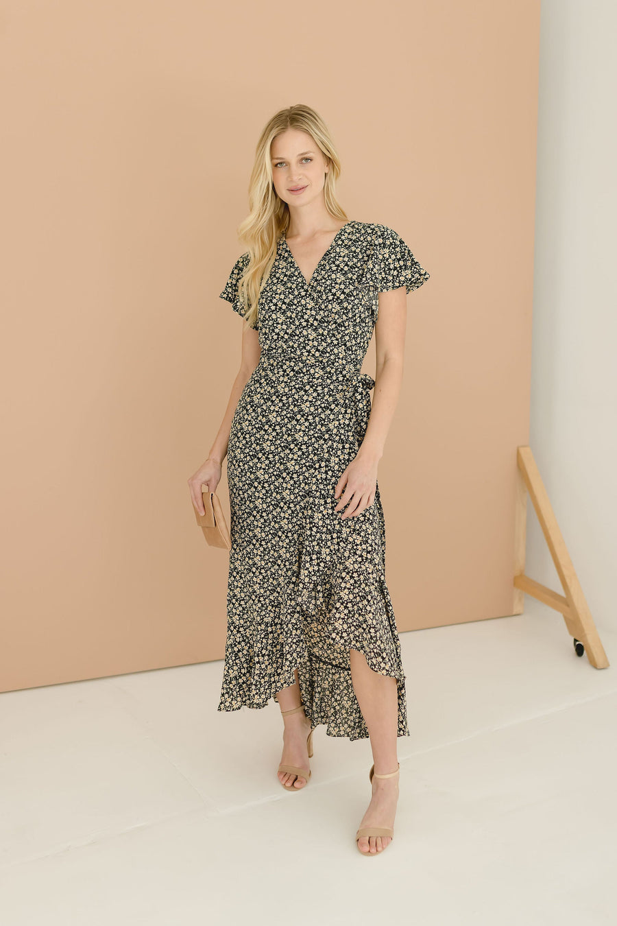 Gia Floral Print Ruffle Hem Wrap Maxi Dress