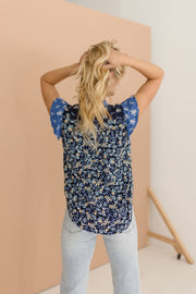 Beth Short Sleeve Button Down Floral Print Blouse