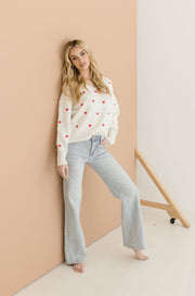 Annie Heart Print Knit Pullover Sweater