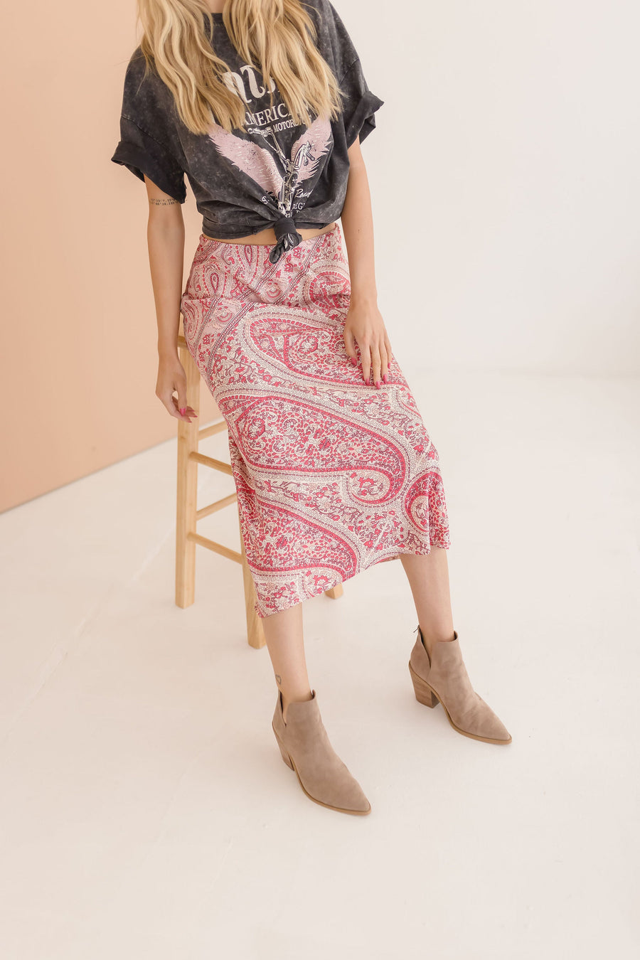 Drew Paisley Print Midi Skirt