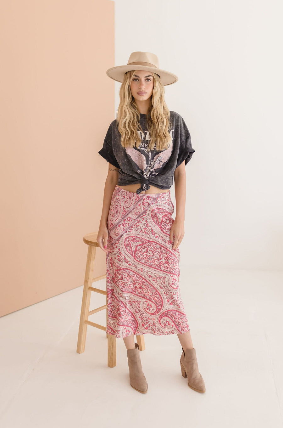 Drew Paisley Print Midi Skirt