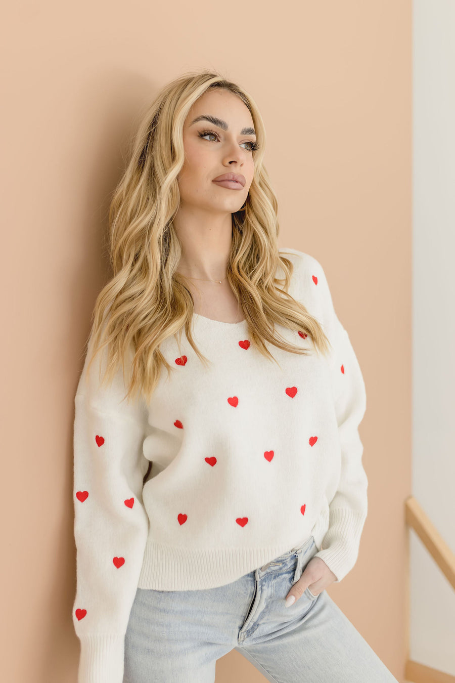 Annie Heart Print Knit Pullover Sweater