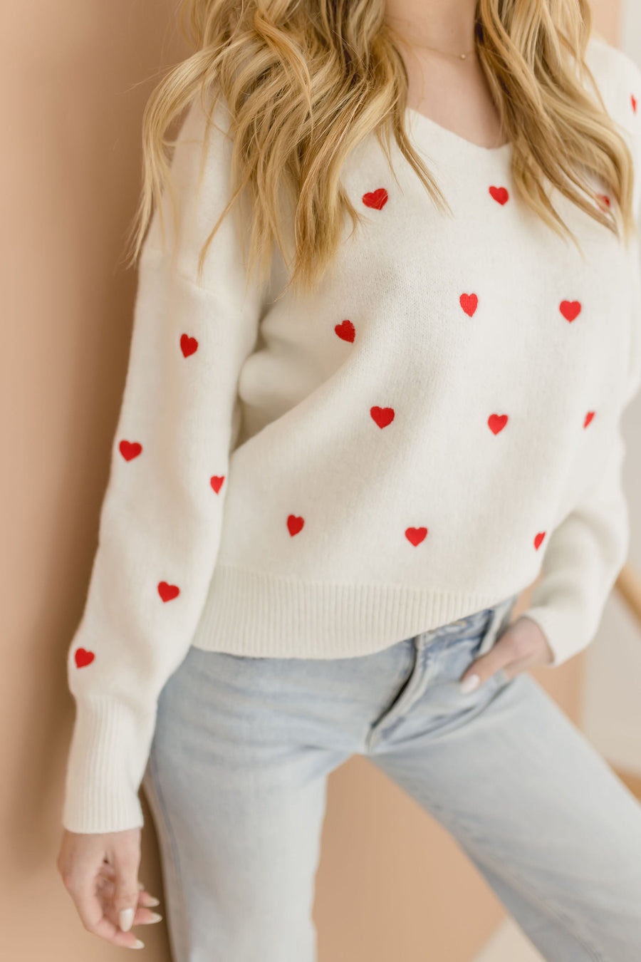 Annie Heart Print Knit Pullover Sweater