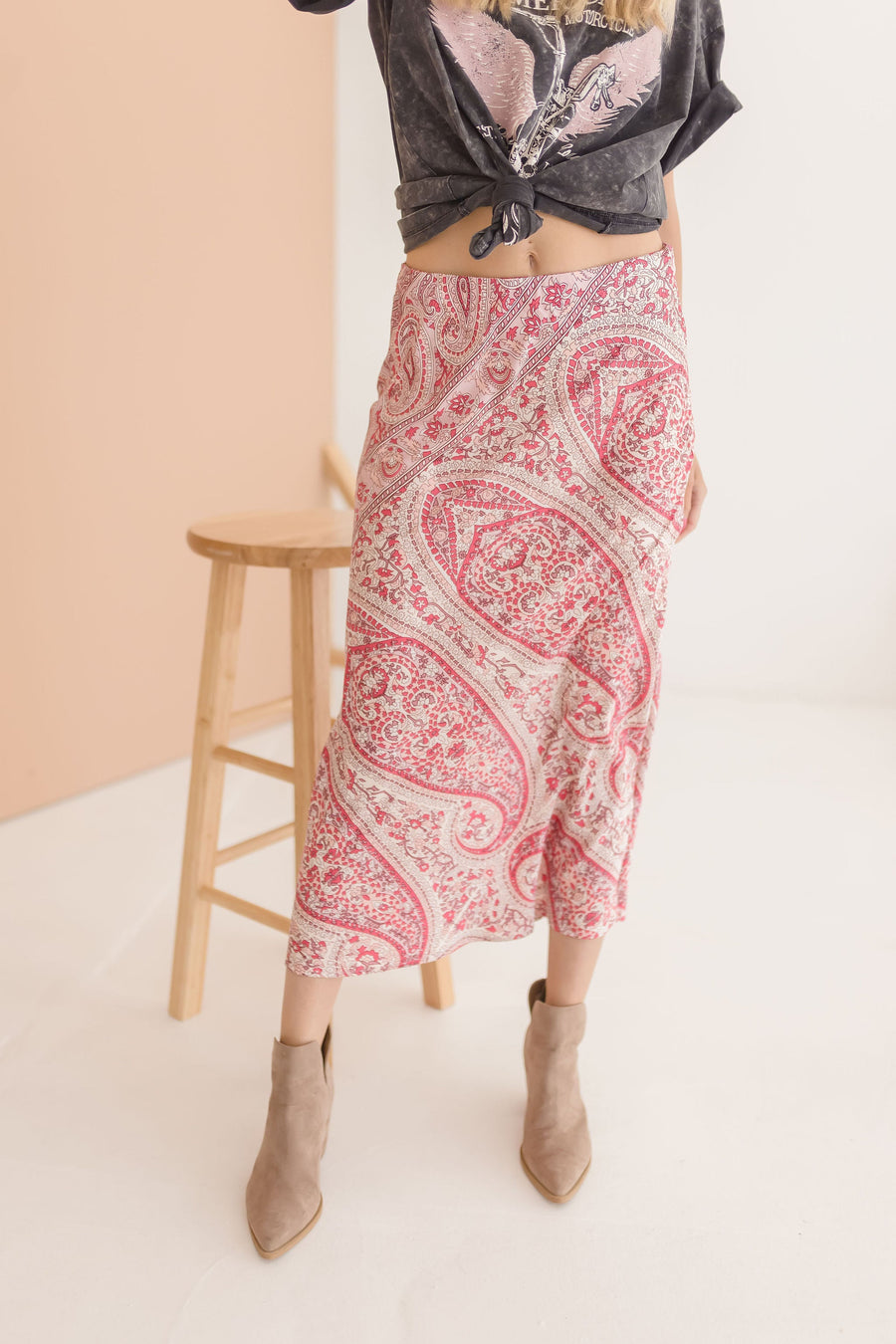 Drew Paisley Print Midi Skirt
