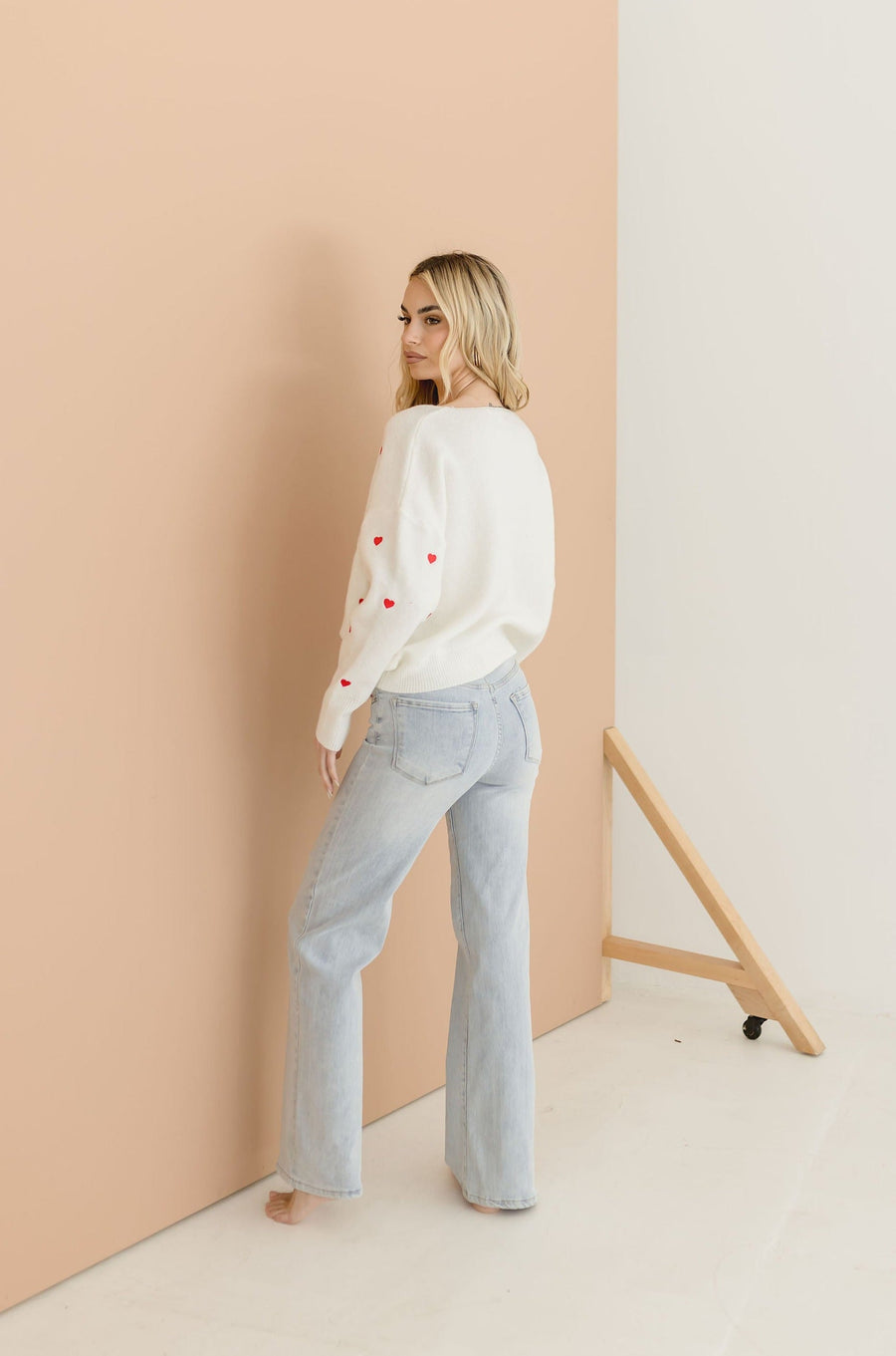 Annie Heart Print Knit Pullover Sweater