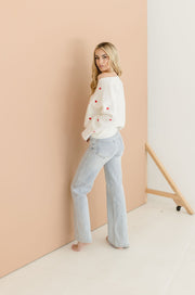 Annie Heart Print Knit Pullover Sweater