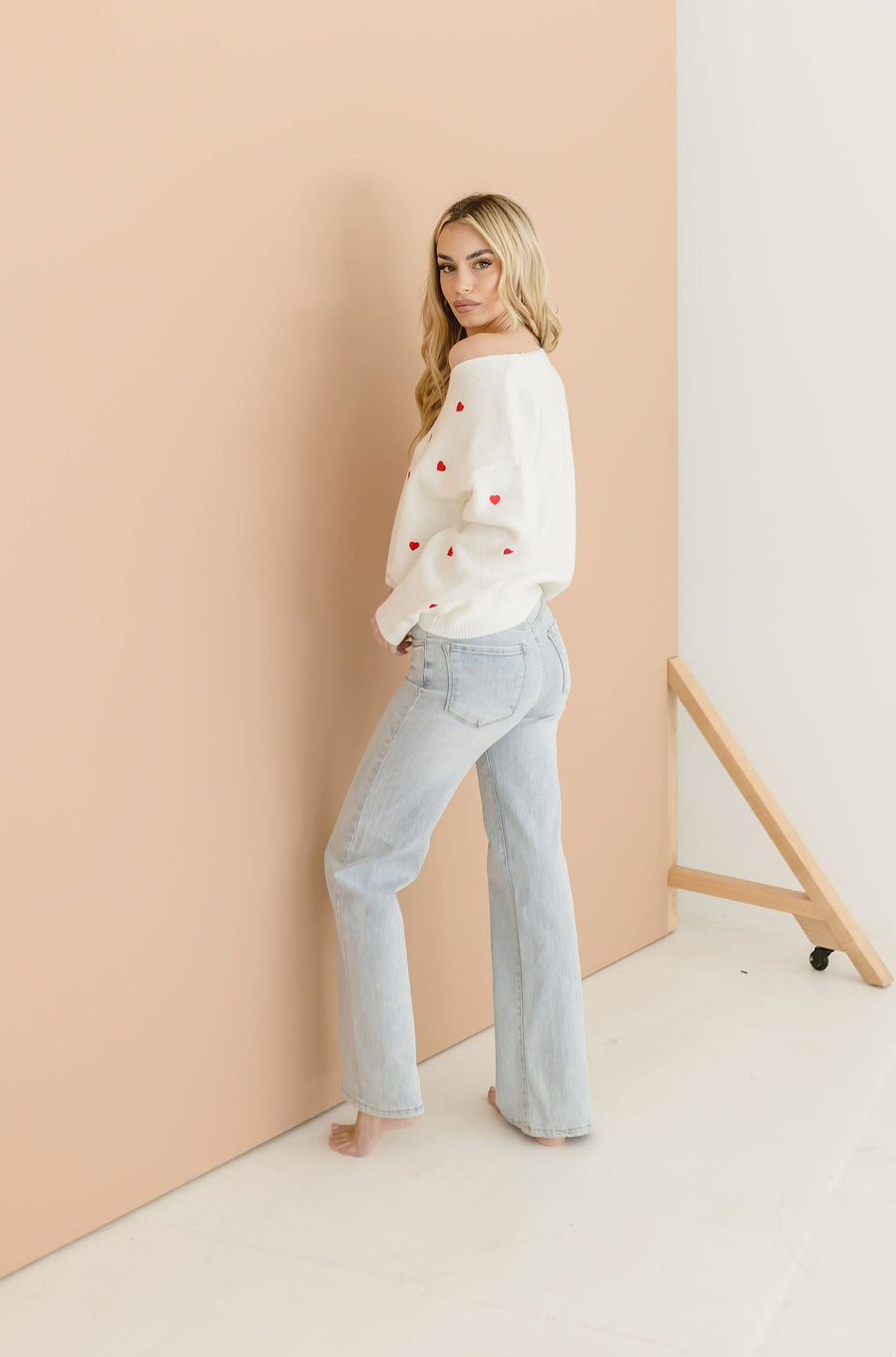 Annie Heart Print Knit Pullover Sweater