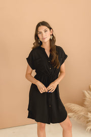 Amy Button Down Waist Tie Mini Shirt Dress