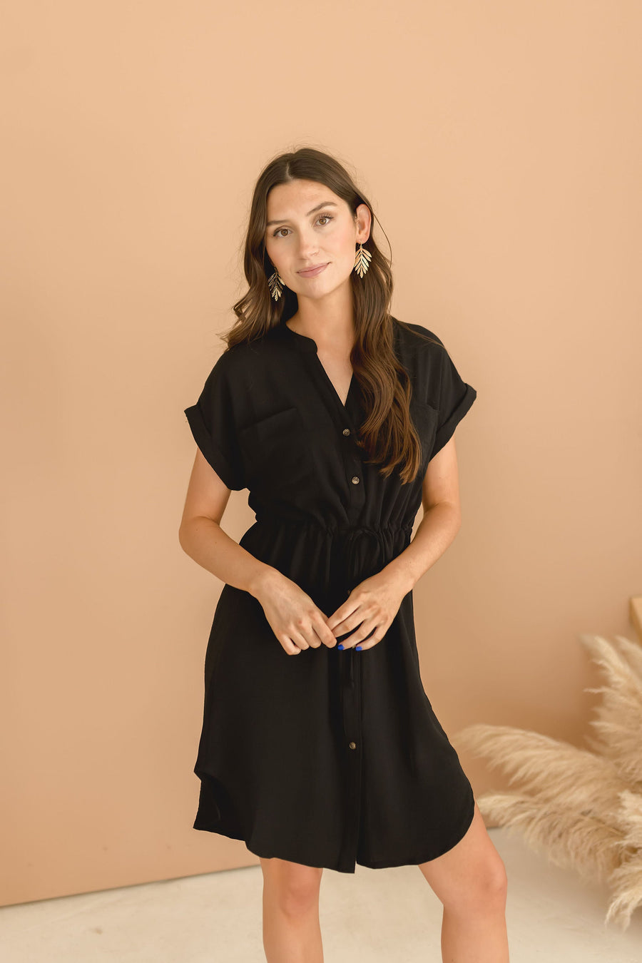 Amy Button Down Waist Tie Mini Shirt Dress