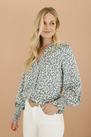 Evelyn Abstract Print Long Sleeve Satin Top