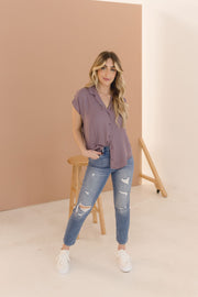 Carrie Short Sleeve Button Down Top