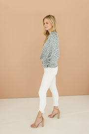 Evelyn Abstract Print Long Sleeve Satin Top