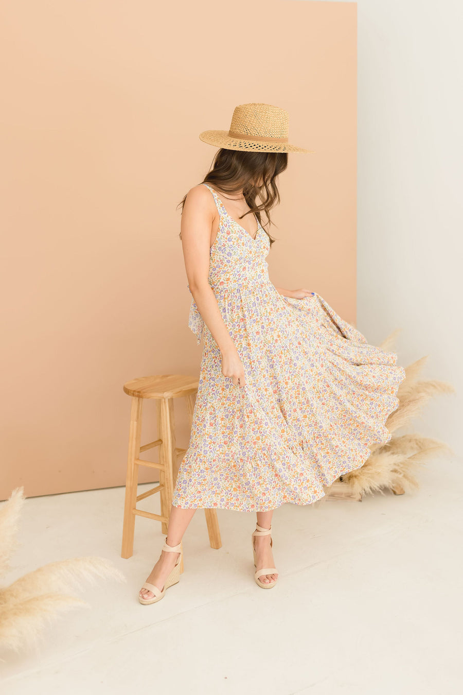 Millie Tie Back Floral Midi Dress