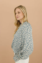 Evelyn Abstract Print Long Sleeve Satin Top